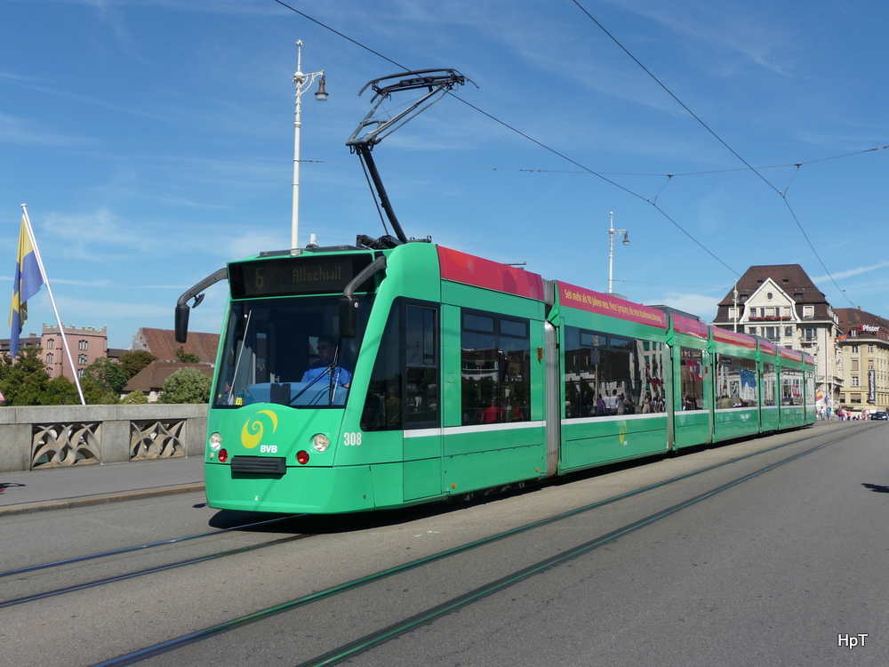 BVB - Tram Be 6/8 308 unterwegs auf der Linie 6 am 12.09.2010
