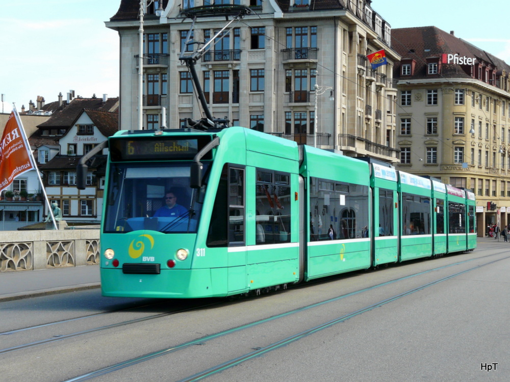 BVB - Tram Be 6/8 311 unterwegs auf der Linie 6 in Basel am 04.05.2012