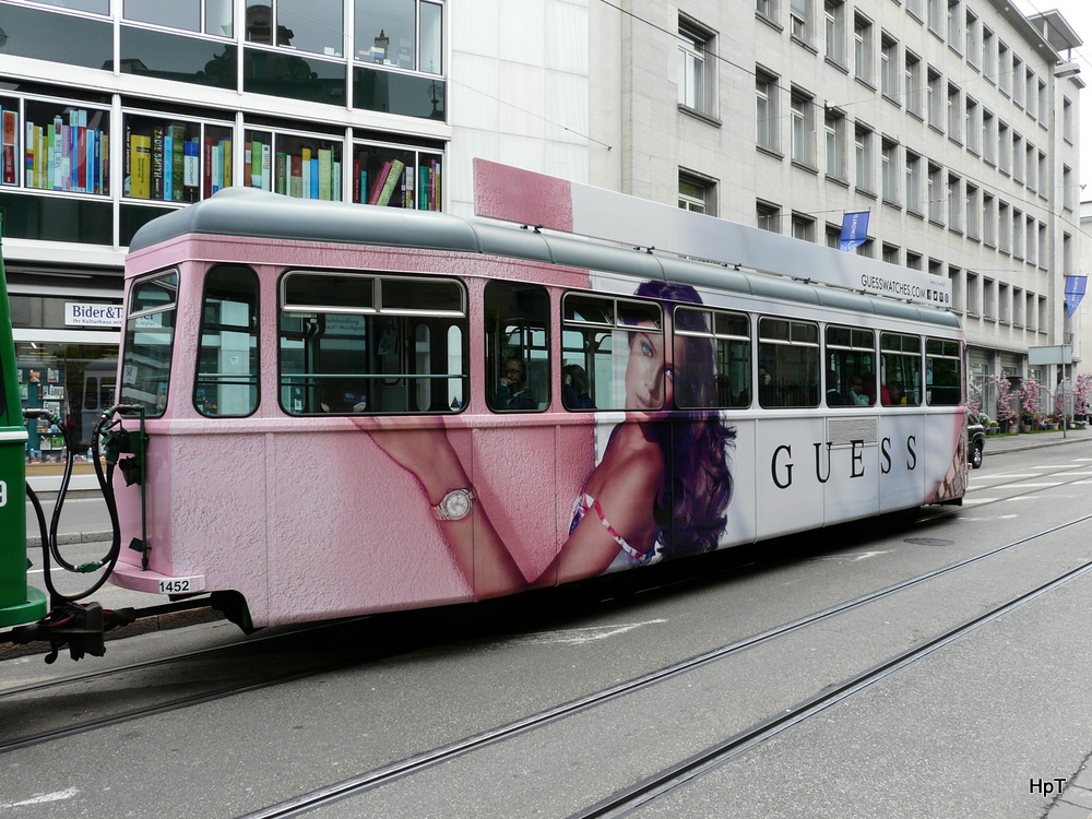 BVB - Tramanhnger B 1452 mit Werbung unterwegs in Basel am 02.05.2013