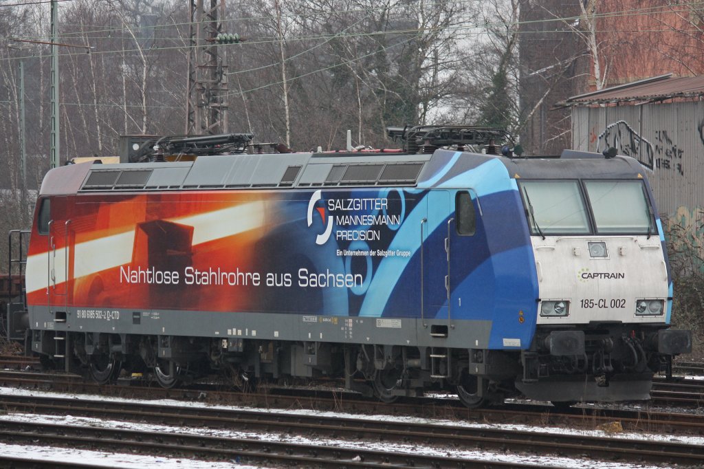Captrain 185-CL 002 am 24.2.13 abgestellt in Dsseldorf-Rath.