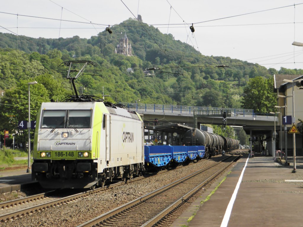 Captrain 186-148 mit einem GATX Kesselzug in Knigswinter am 7.5.2011