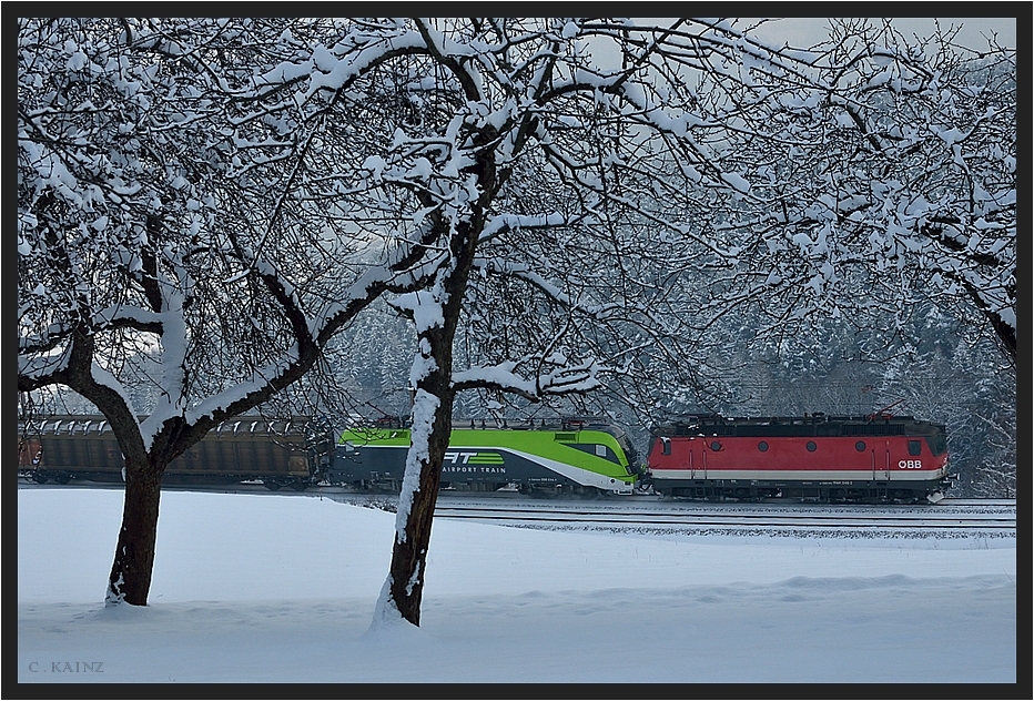CAT 1016 014 und 1144 248 mit einem Gterzug auf der verschneiten Apfelwiese bei Eichberg am Semmering ...
Die ganze Story gibt's hier:  http://www.fotocommunity.de/fotograf/c-kainz/fotos/1135158