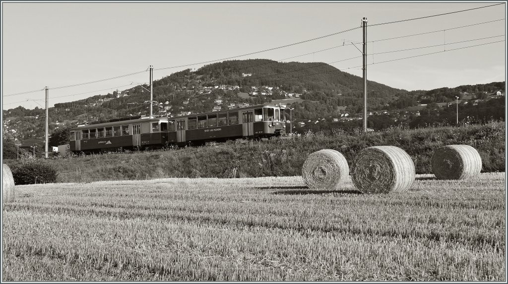 CEV BDeh 2/4 N° 74 und Bt 221 bei Château d'Hauteville in S/W.
19. Juli 2012