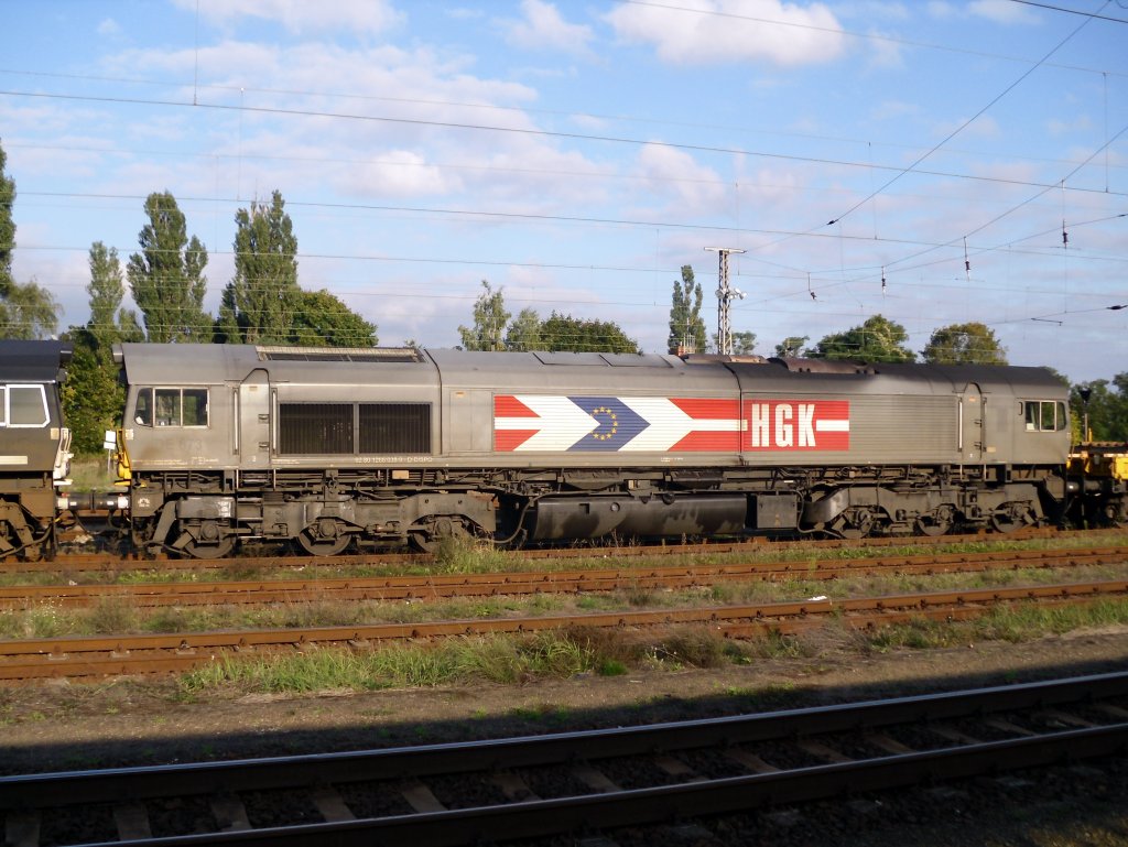 Class 66 von Dispo-Lok (92 80 1266 038-9) am 01.10.2010 im Bf Oranienburg. Im Vorspann die gleiche Baureihe ... 114-8.