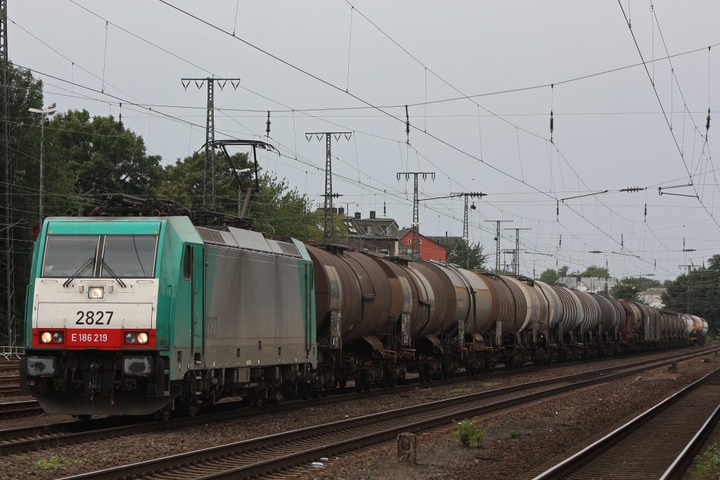 Cobra 2827 (E186 219) am 24.8.11 bei der Durchfahrt durch Kln-West.Gru an den Tf!