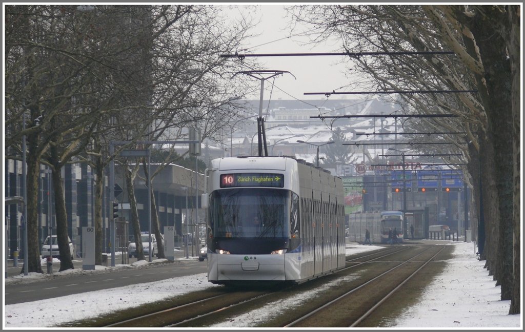 Cobra der Linie 10 zum Flughafen beim Oerlikerhus. (16.02.2010)