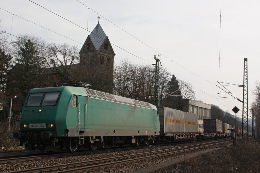 Crossrail Mietlok 145-CL 005 am 12.3.11 bei der Durchfahrt durch Bonn-Oberkassel.