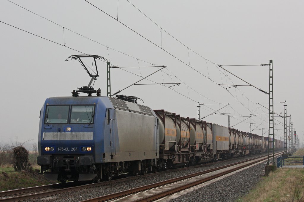 Crossrail Mietlok 145-CL 204 am 17.3.12 bei der Durchfahrt durch Neuss-Allerheiligen.