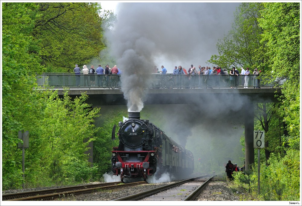 Dampffestival 2010 (im DDM): Pendelzug mit 41 018 + Wagensatz + 58 311; Schiefe Ebene/Km 77,0, 23.5.2010, 15:35h-Zug.