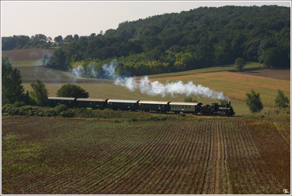 Dampflok 17c372 fhrt mit EZ 7392  Leiser Berge  von Korneuburg nach Ernstbrunn. Wetzleinsdorf 24.9.2011 

