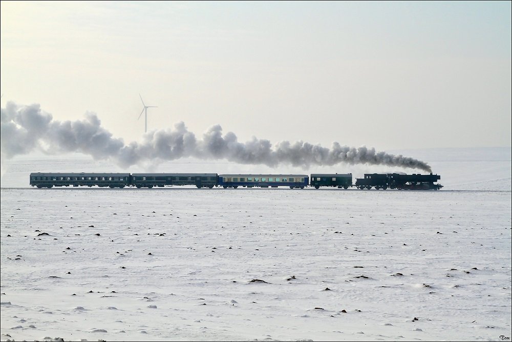 Dampflok 52.7612 fhrt mit Sdz R 16102 von Wien-Heiligenstadt nach Ernstbrunn. 
Naglern 23.1.2010