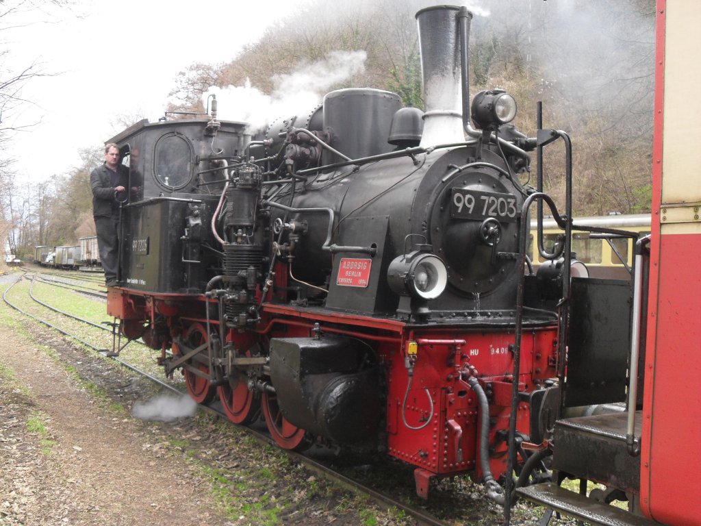 Dampflokomotive 99 7203 bei der Brohltalbahn am 4.4.10.