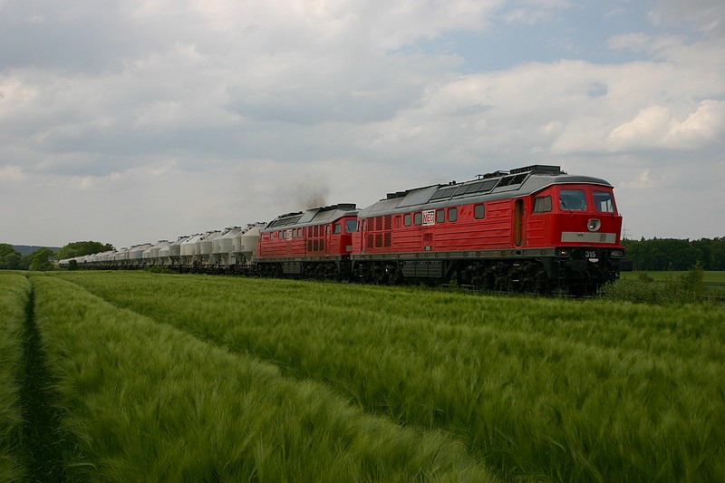 Das Bild zeigt die stark versptete Zementleistung am 29.5.2010 auf der KBS 855 bei Zeitlarn nach Regensburg Ost.