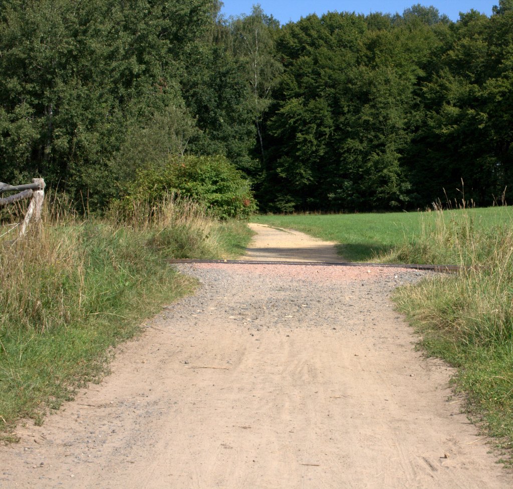 Das Eisenbahnkreuzungsgesetz verlangt die Kenntlichmachung  von niveuagleichen kreuzungen �ffentlicher Wege/Stra�en mit Eisenbahngleisen, wenn  selbige planm��ig befahren und nicht  anderweitig gesichert werden durch das Aufstellen von Andreaskreuzen.
Es gibt aber eine Ausnahme f�r Feld - Wald und Fu�wege, laut der Eisenbahn Betriebsordnung.Der Bahn�bergang in B�rnsdorf �ber die L��nitzgrundbahn ist v�llig ungesichert , obwohl zahlreiche Fu�g�nger und Radfahrer hier passieren.
12.08.2012  11:00 Uhr.