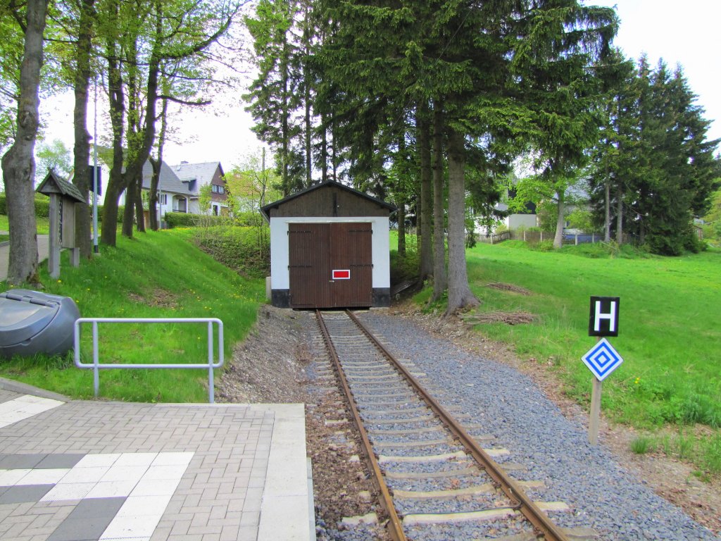 Das Gleisende der Oberweibacher Bergbahn (Flachstrecke) in Cursdorf; 22.05.2010