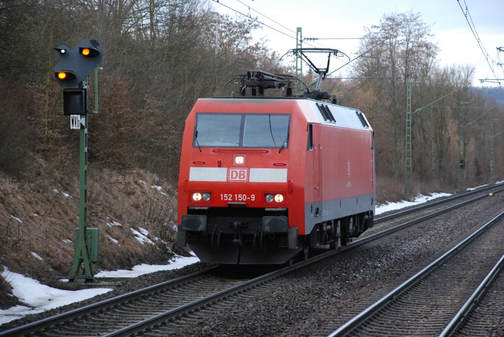 Das Mrklin-Modell-Vorbild BR 152 150-9 wird am 24.02.2010 als LZ von Bblingen aus ber die Gubahn in Richtung Stuttgart geschickt.