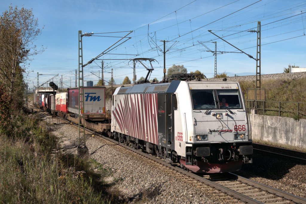 Das Teufelszebra 185 666 am 17.10.12 bei Waldtrudering/Mnchen