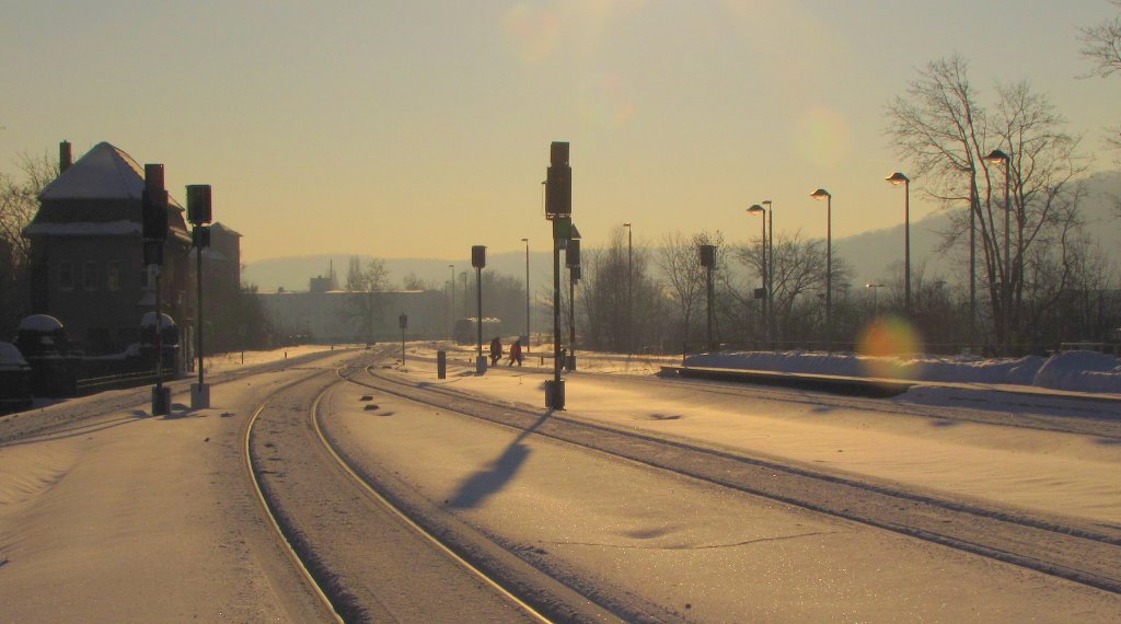 Das verschneite Gleisvorfeld in Gera Hbf; 29.12.2010