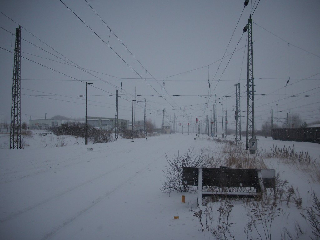 Dauerrot den ganzen Tag an der Ausfahrt in Bergen/Rgen in Richtung Stralsund/Lauterbach am 30.Januar 2010.