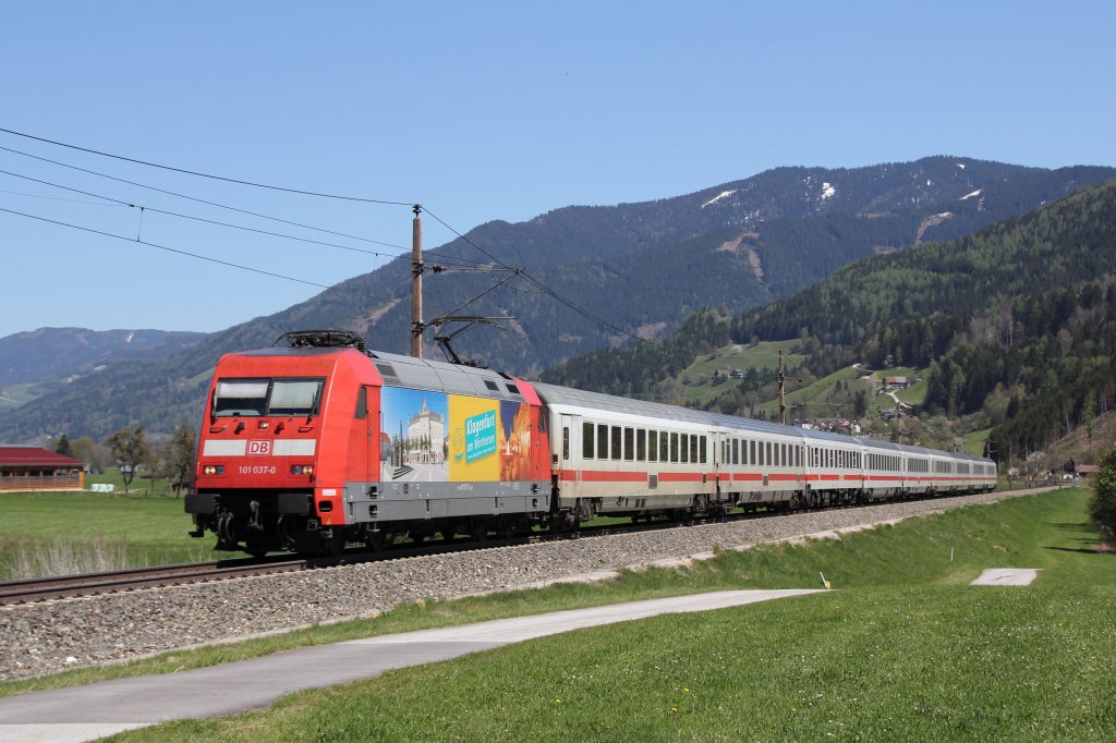 DB 101 037  Klagenfurt am Wrthersee  mit dem EC 216 (Graz Hbf-Saarbrcken Hbf) am 28.04.2012 zwischen Aich-Assach und Pruggern.