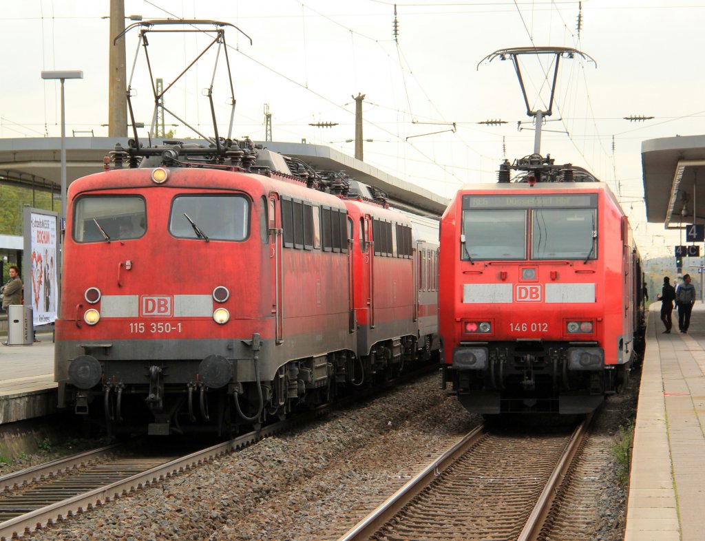 DB 115 350-1 &110 469-4 mit Pbz & rechts DB 146 012 mit RE6 in Bochum Hbf, Oktober 2012.