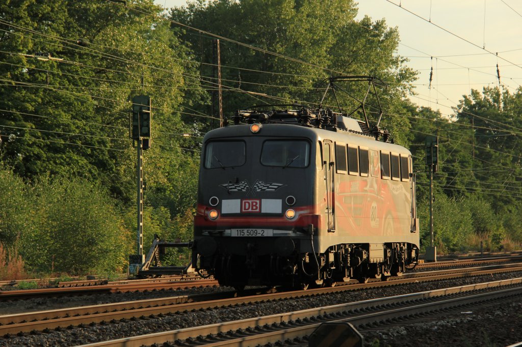DB 115 509-2 '80 Jahre Autozug' in Kamen, September 2012.