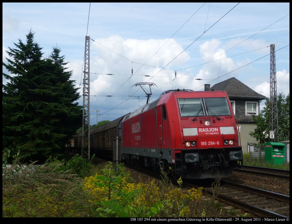 DB 185 294 mit einem gemischten Gterzug in Kln-Dnnwald (29.08.2011)