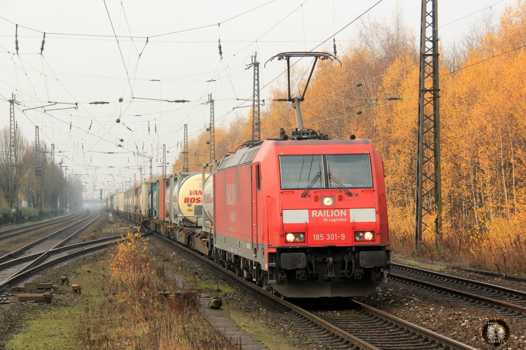 DB 185 301-8 Railion mit KLV in Essen Delwig, November 2012.