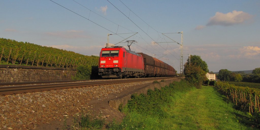 DB 185 317-5 mit dem CFP 4786 von Linz-Stahlwerke (A) nach Neuss Gbf, bei Erbach (Rheingau); 01.10.2010