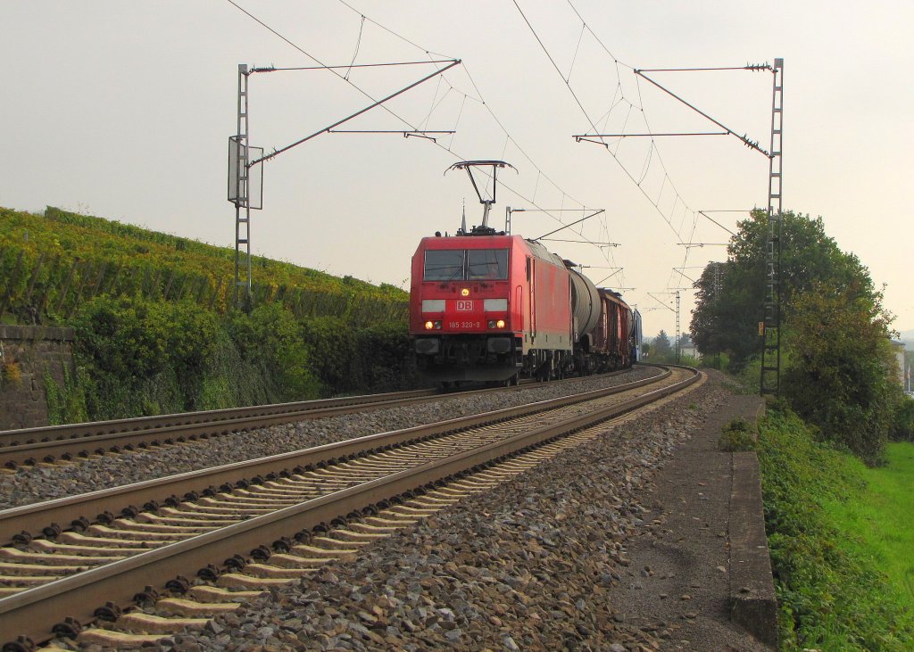 DB 185 320-9 mit dem FIR 51858 von Mannheim Rbf nach Gremberg, bei Erbach (Rheingau); 07.10.2010