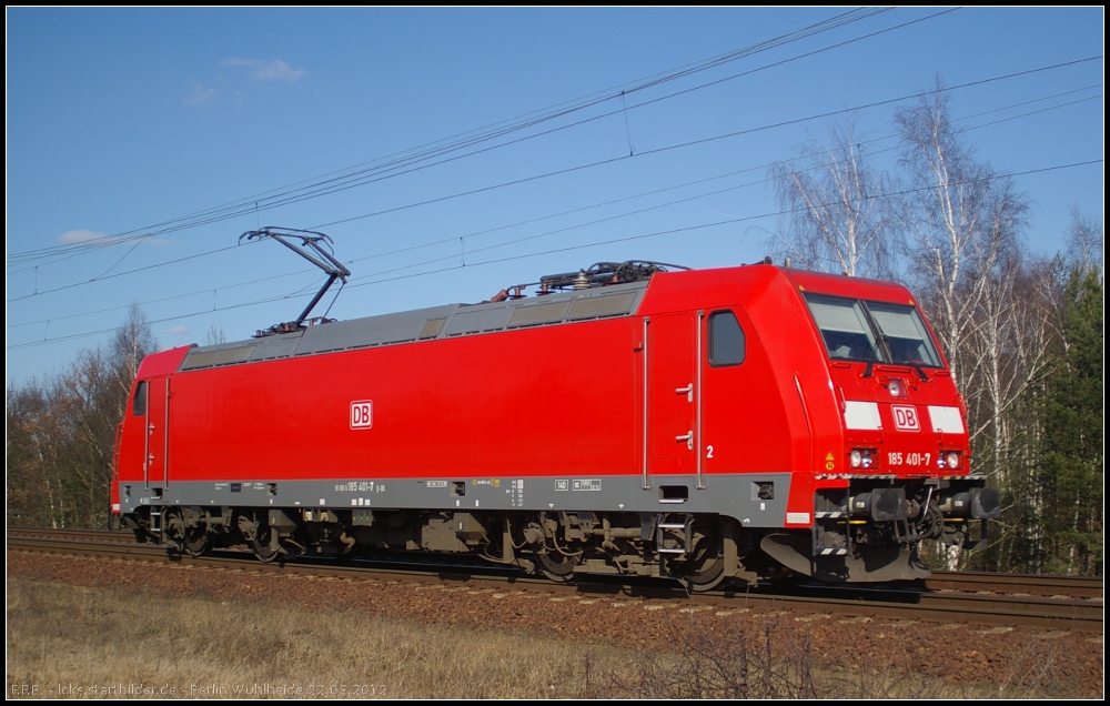 DB 185 401-4 solo unterwegs (ex DB Schenker Rail Scandinavia A/S [DK], gesehen Berlin Wuhlheide 22.03.2012)