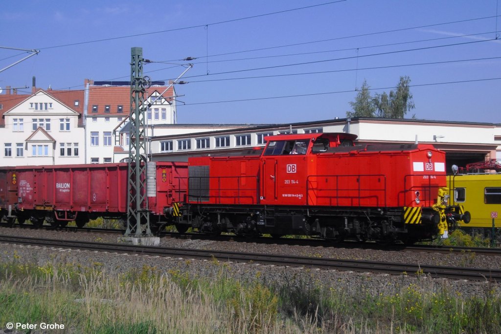 DB 203 114-4 ex DR 110 415-7, ex DB 202 415-6 mit �berf�hrung nach Ammendorf, fotografiert auf der G�terumfahrung Hbf. Halle Saale am 23.09.2010 --> Die Lok wurde 1971 von LEW mit der Fabriknummer 12924 gebaut. Zum Zeitpunkt der Aufnahme wurde die Lok von ALS - ALSTOM Lokomotiven Service GmbH an die DB vermietet. Seit 2011 ist sie f�r WFL Wedler & Franz Lokomotivdienstleistungen GbR im Einsatz.