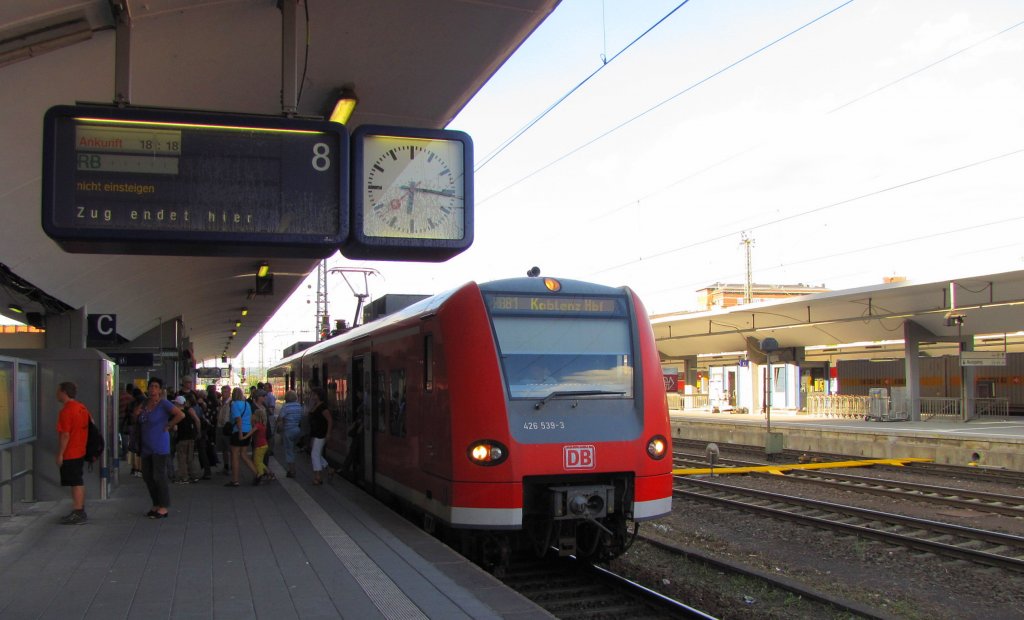 DB 426 539-3 als RB 12233 aus Trier Hbf, nach der Ankunft in Koblenz Hbf; 21.08.2010