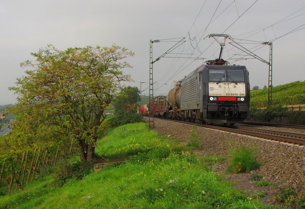 DB ES 64 F4-094 (189 994-7 D-DISPO) mit dem FIR 51361 von Gremberg nach Nrnberg Rbf, bei Erbach (Rheingau); 07.10.2010
