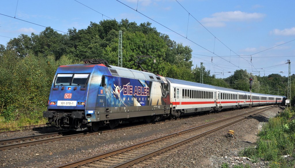 DB Fernverkehr 101 070  DIE ADLER MANNHEIM  mit IC 2311 Westerland (Sylt) - Stuttgart Hbf  (Vehrte, 16.09.12).