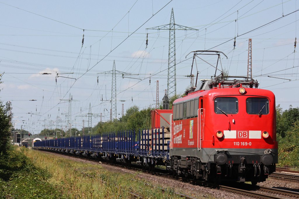 DB Systemtechnik 110 169 am 16.8.12 mit einem Messzug und 185 202 am Schluss in Ratingen-Lintorf.