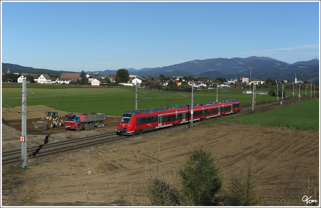 DB Talent II 2442 700 (Spitzname Hamsterbacke) bei der berstellfahrt als SLP 97699 von St.Michael nach St Veit an der Glan. Grund fr den Besuch waren Lauftechnische Messfahrten. Gre auch an die Messmanschaft :O)
Zeltweg  8.10.2012