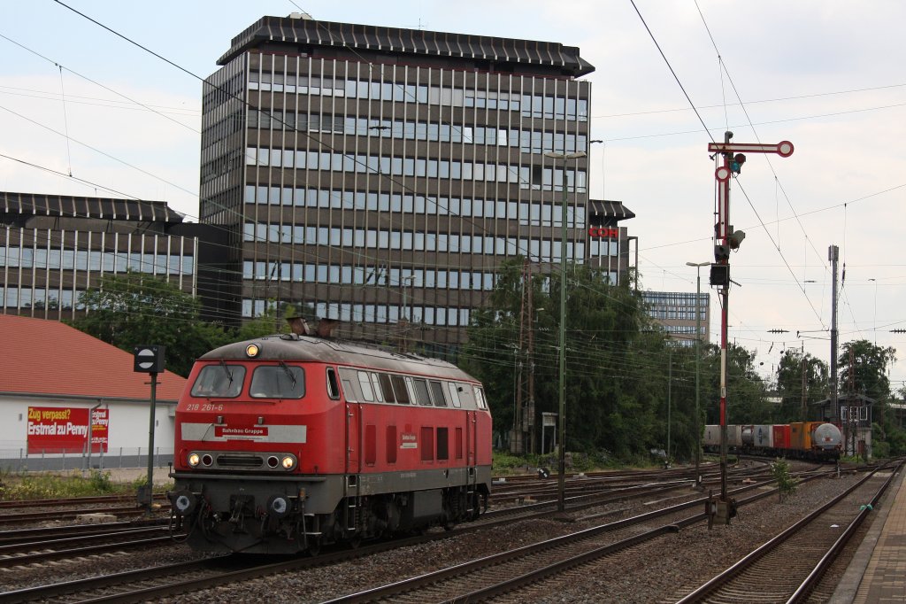 DBG/Bahnbaugruppe 218 261 am 3.7.12 als Lz in Dsseldorf-Rath.