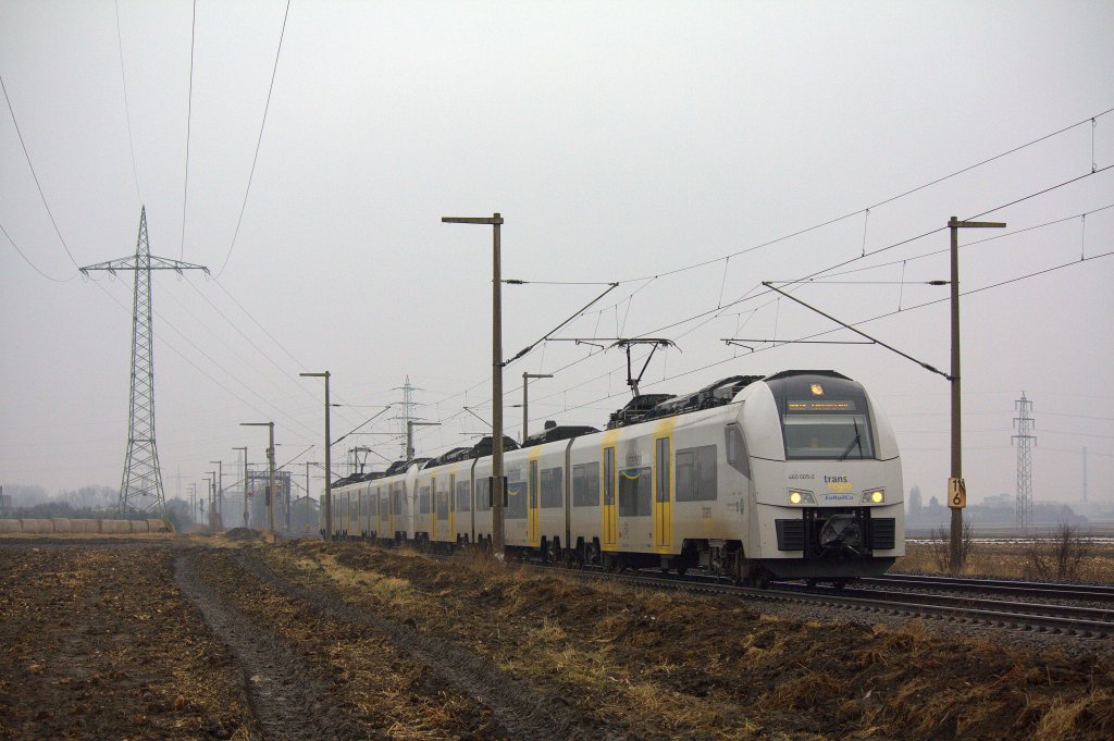 Der 460 005-2 am 26.02.2012 als MRB26 25421 von Kln Messe/Deutz nach Mainz Hbf in Hrth-Fischenich.