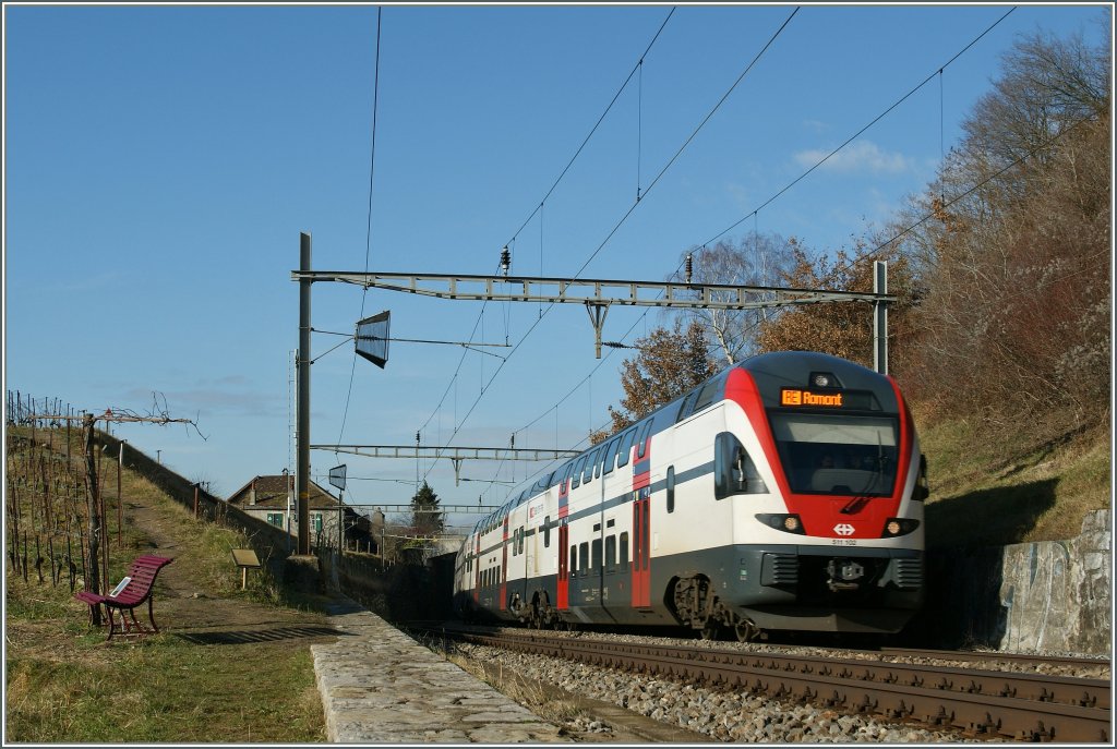 Der 511 102 als RE 2615 von Genve nach Romont zwischen Bossire und Grandvaux. 
4. Jan. 2013