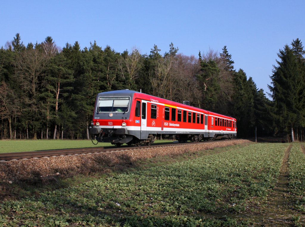Der 628 626 als RB nach Mhldorf am 22.03.2013 unterwegs bei Alttting.