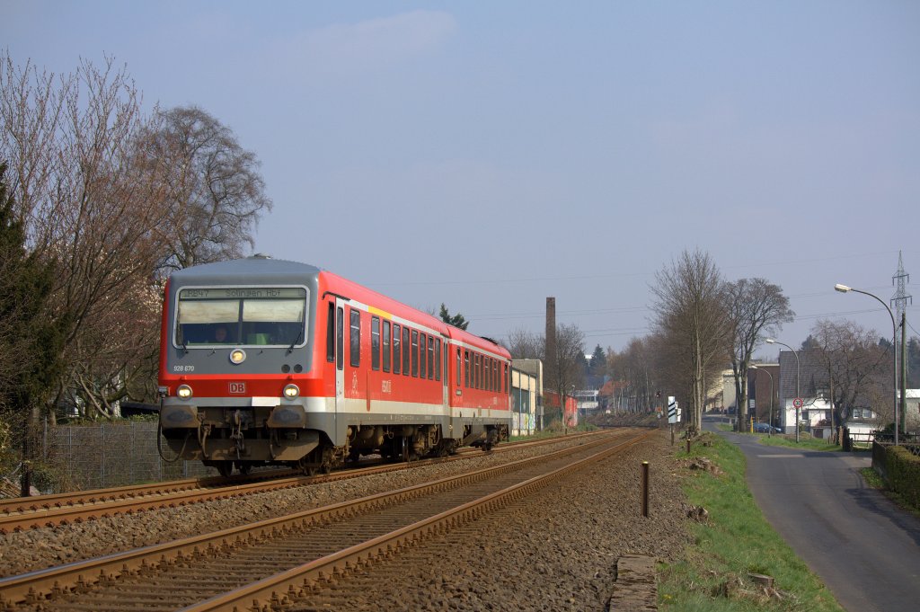 Der 628 670 am 06.04.2012 in Remscheid Lennep.