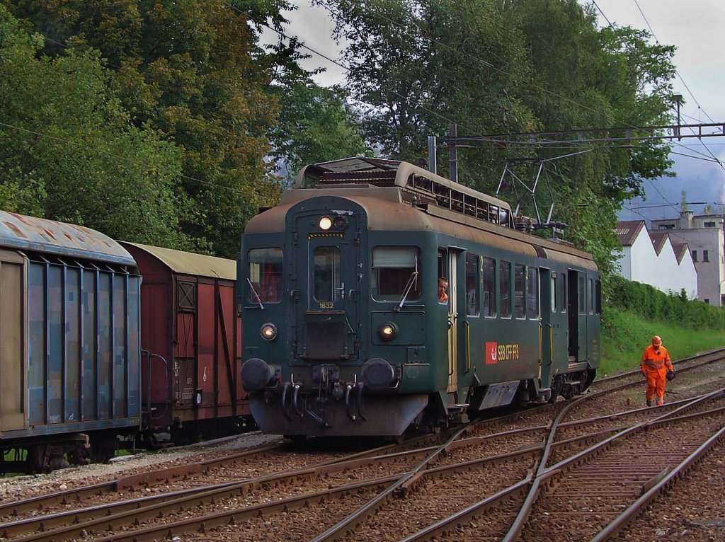 Der BDe 4/4 1632 am 29.08.2008 bei einer Rangierfahrt in Balsthal. 