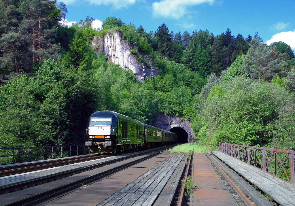 Der ER 20-009 fuhr als Sonderzug durch das wunderschne Pegnitztal. Hier wurde er bei Velden abgelichtet.