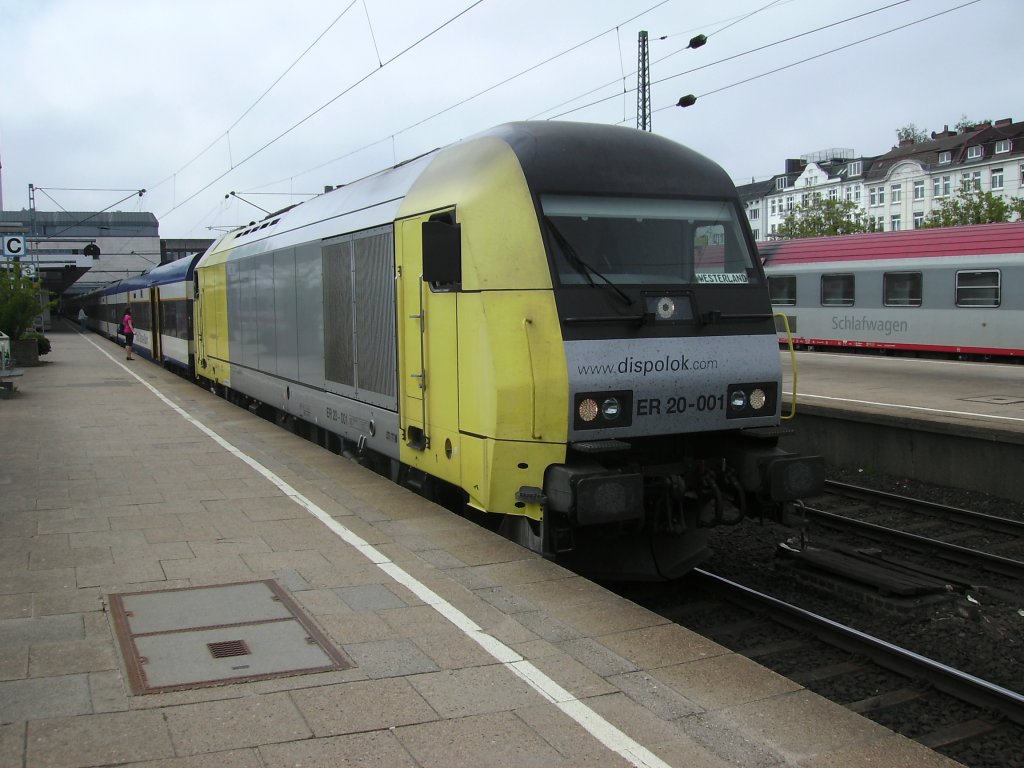 Der Eurorunner ER20 001 ist gegenwrtig bei der NOB im Einsatz.Am 05.Juni 2010 traf ich ihn in Hamburg-Altona vor der Abfahrt wieder nach Westerland.