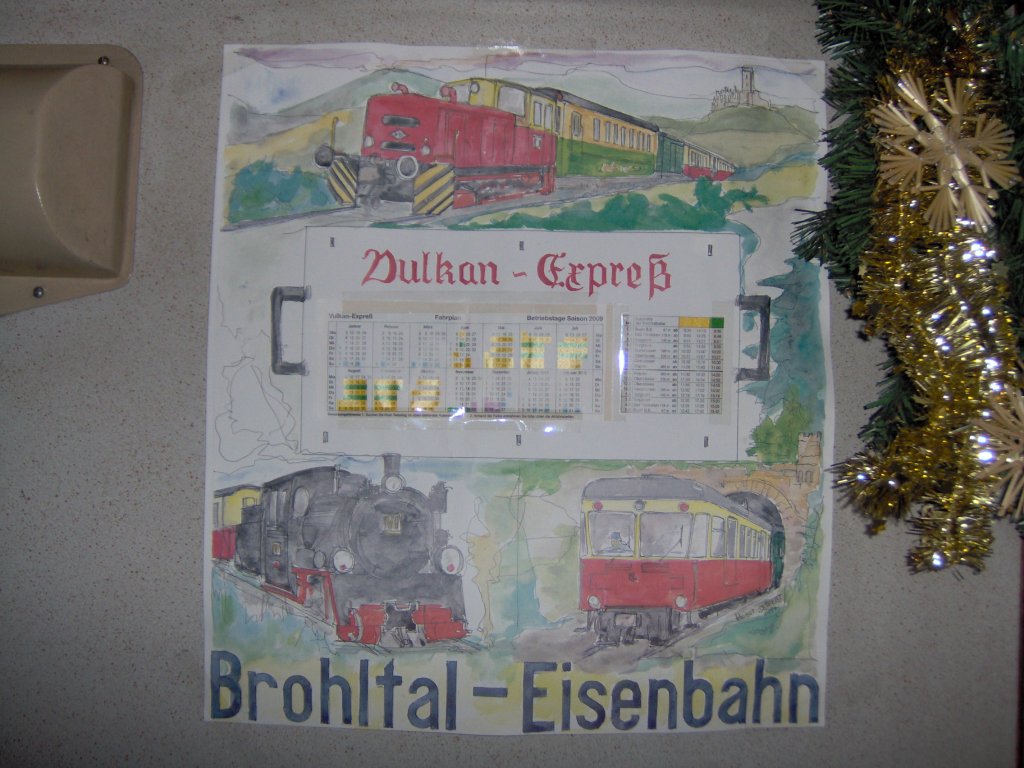 Der Fahrplan der Brohltalbahn in einem 1000mm Personenwagen.