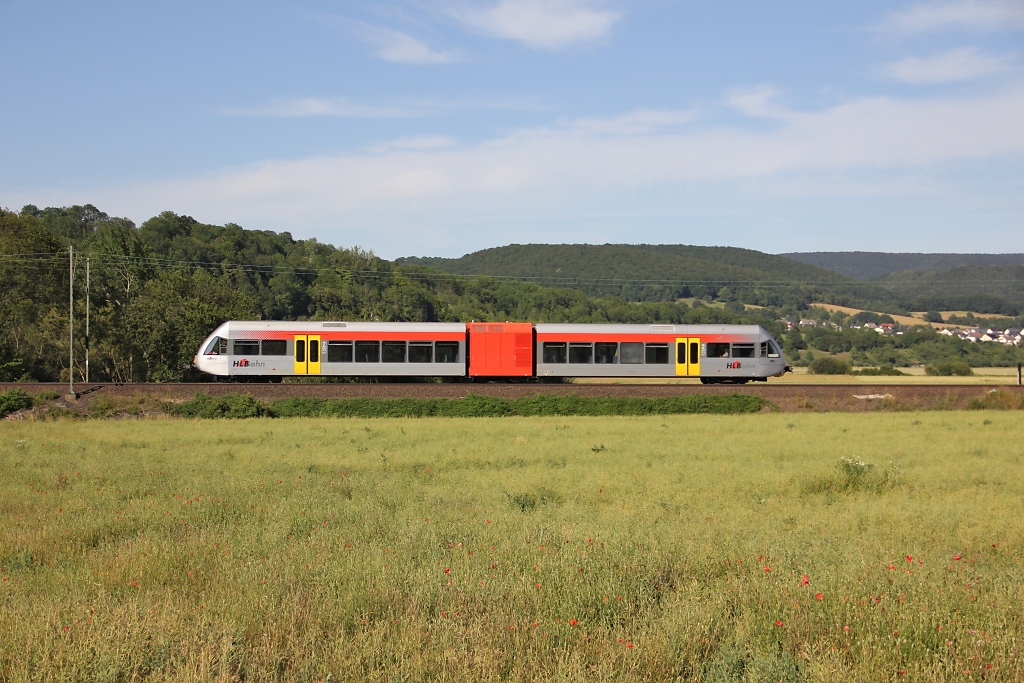 Der HLB GTW fr Cantus auf der Rckfahrt von Eschwege Nach Eichenberg. Aufgenommen am 28.06.2011 bei Strahlshausen.
