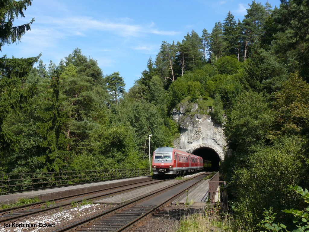 Der letzte beschaffte Triebwagen der Baureihe 610 (610 020) kurz vor Velden als RE 5288 richtung Nrnberg Hbf, 20.08.2010