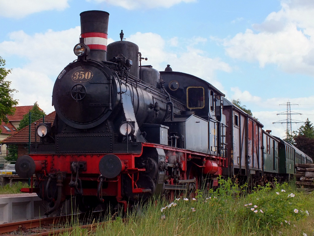 Der Museumszug der AG Geesthachter Eisenbahn, mit einer Dnischen Dampflok der BR Q, genannt  Karoline  steht am Geesthachter Bf und wird fr die Abfahrt nach Bergedorf vorbereitet, Geesthacht 27.5.12