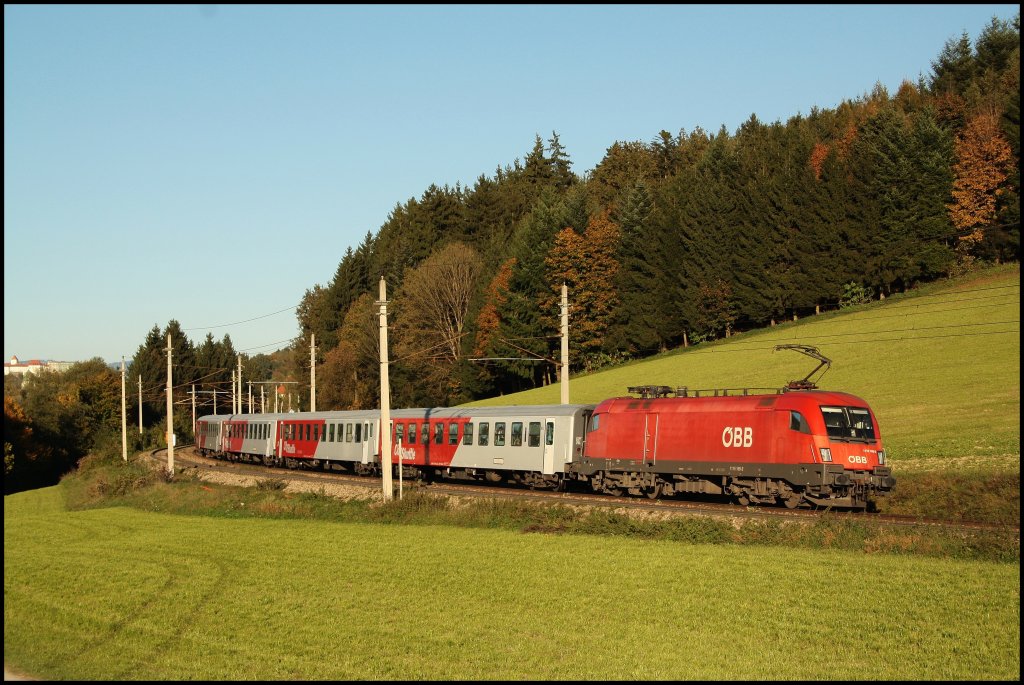 Der nchste Cityshuttle aus Passau war der von 1116 169 gezogene REX nach Linz. (09.10.2010, Ingling)